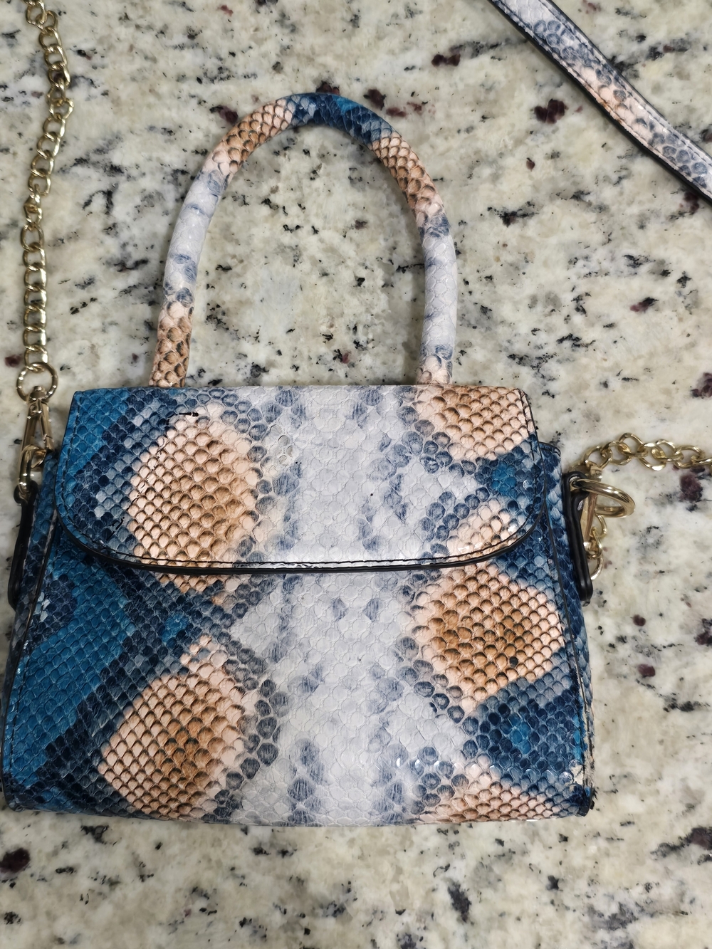 Fashion Nova Multi-Color Snake Print Mini Crossbody Bag Teal Tan